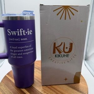 Kikuhe Swiftie Purple Insulated Stainless Steel Tumbler Handle and Straw  0744